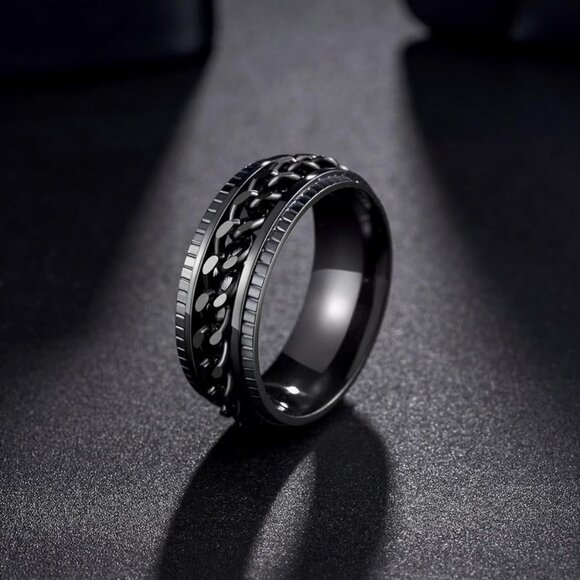 UNISEX BLACK ANNIVERSARY/WEDDING BAND RING - Picture 2 of 3